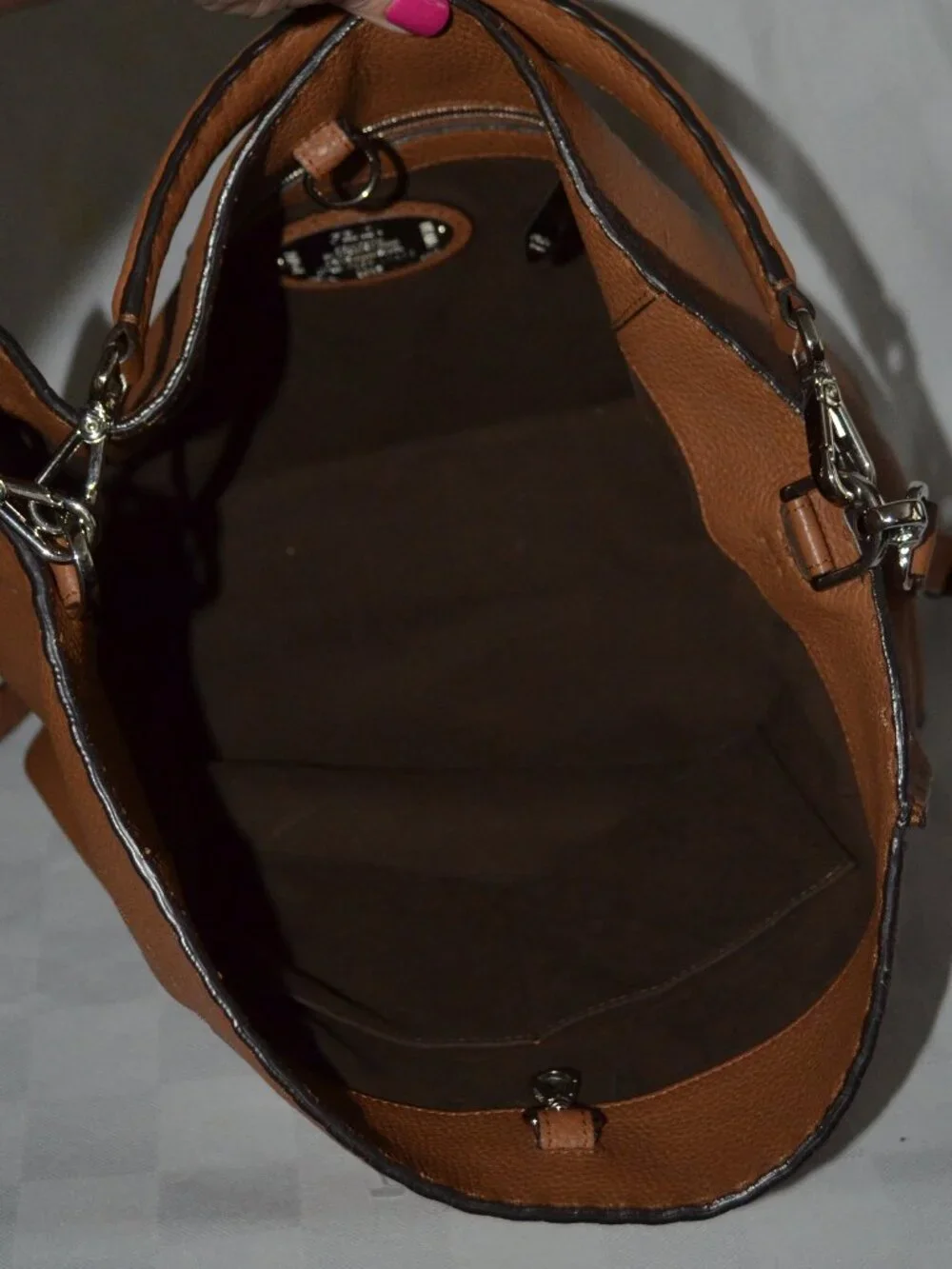 Fendi  Brown Leather Selleria Anna Top Handle Shoulder Strap Bucket Bag